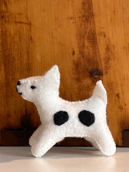 Dollhouse Soft Toy - FELT WHITE DOG, with Black Spots