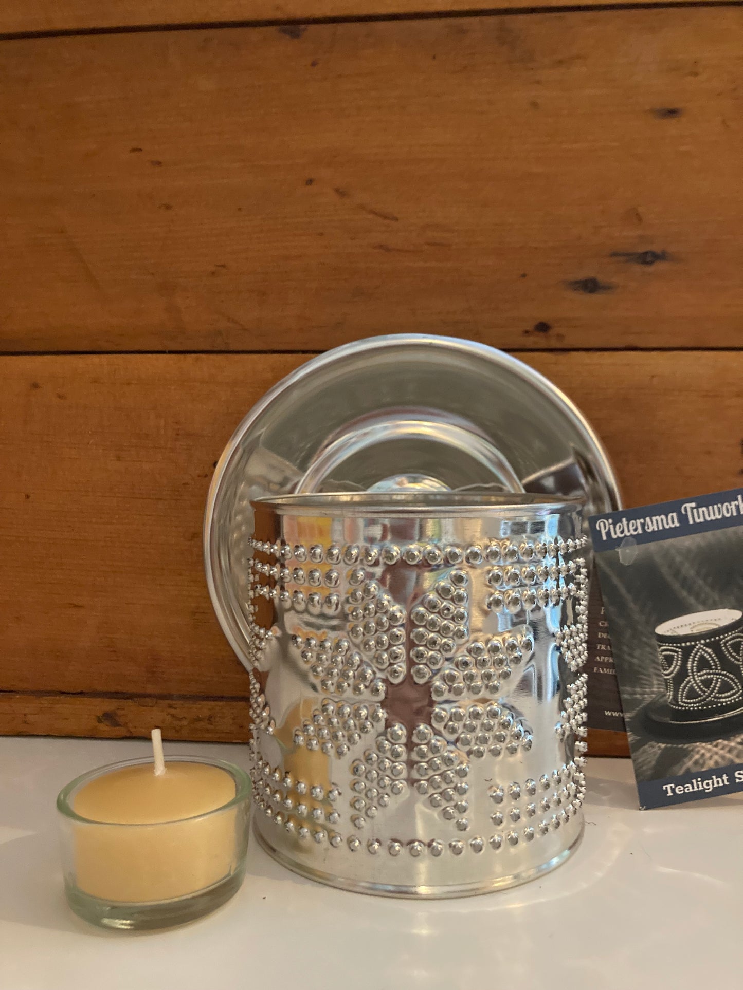 EcoHome - Pierced Tin STAR CANDLE SHADE with Beeswax Tea Light Candle