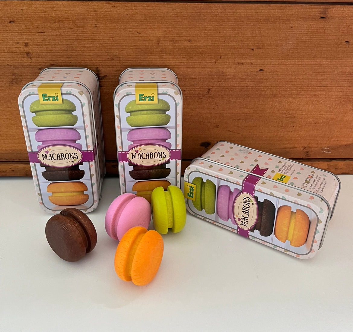 Kitchen Play Food - Wooden SWEET MACARONS in a TIN!