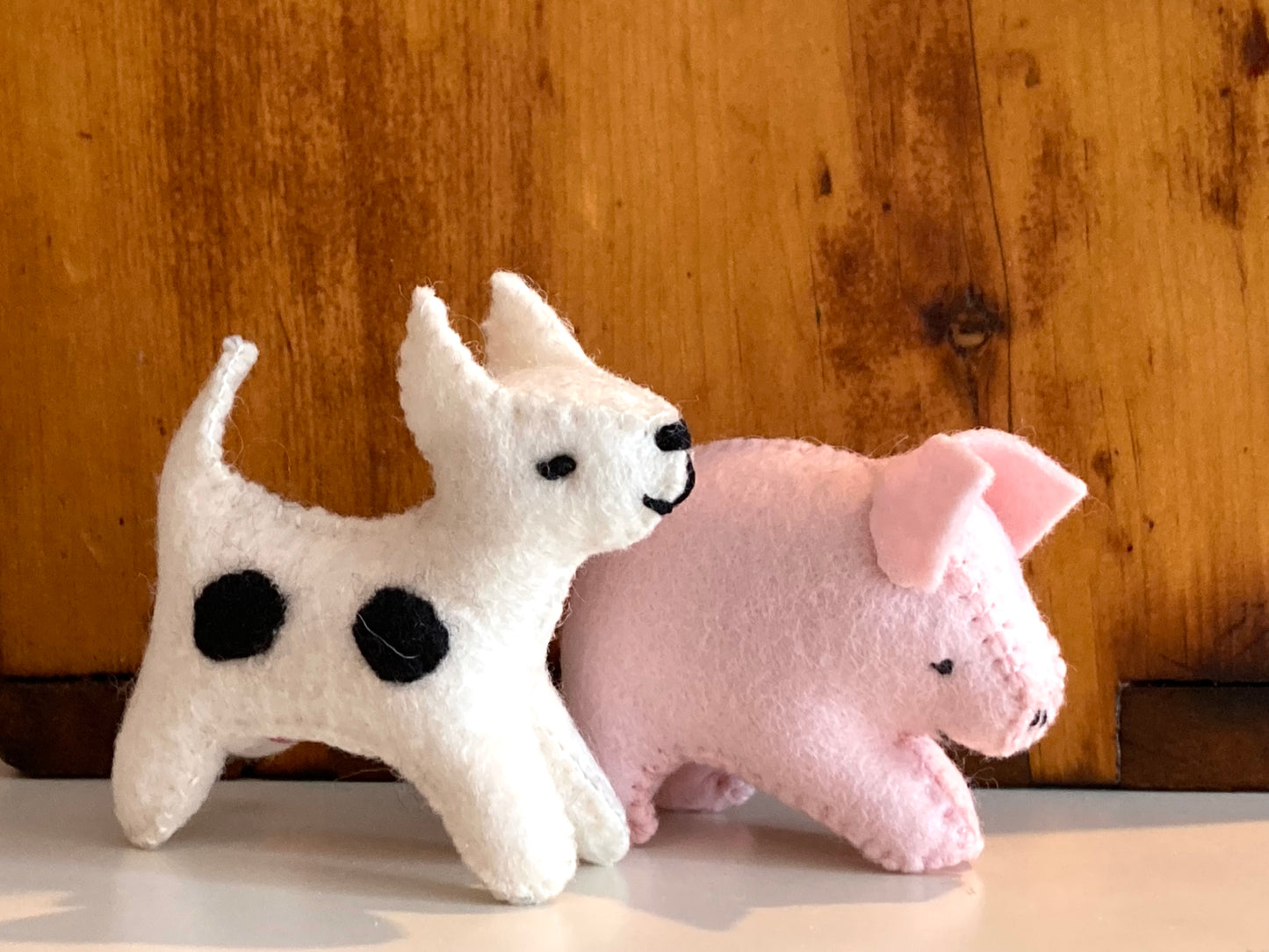 Dollhouse Soft Toy - FELT WHITE DOG, with Black Spots