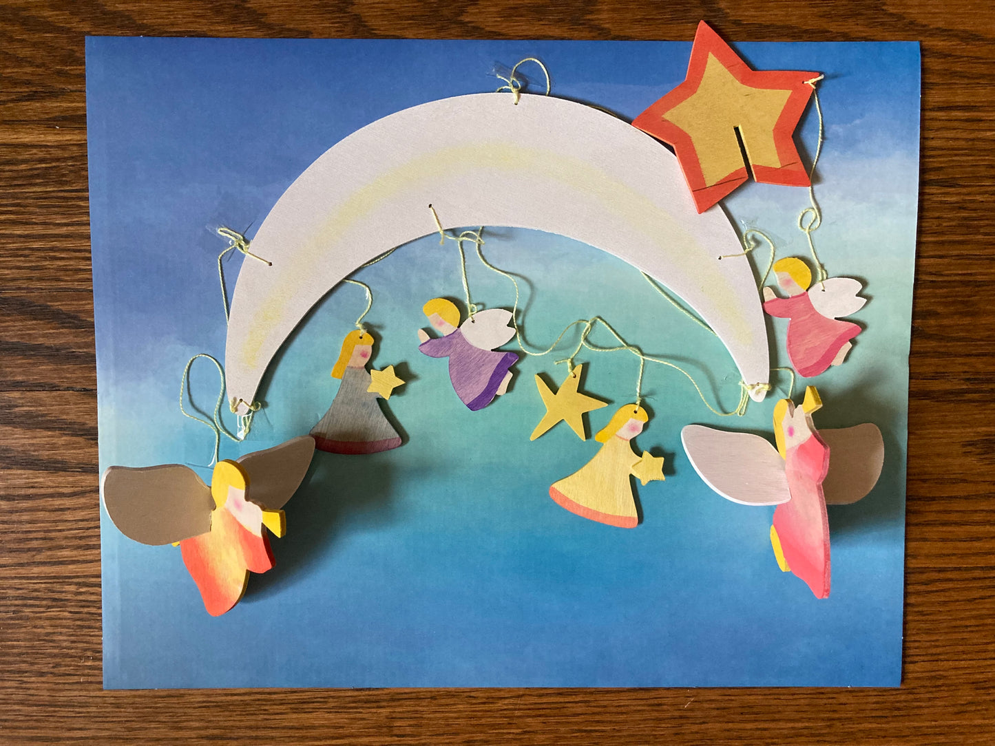 Wooden Mobile for Baby's Room - MOON WITH ANGELS