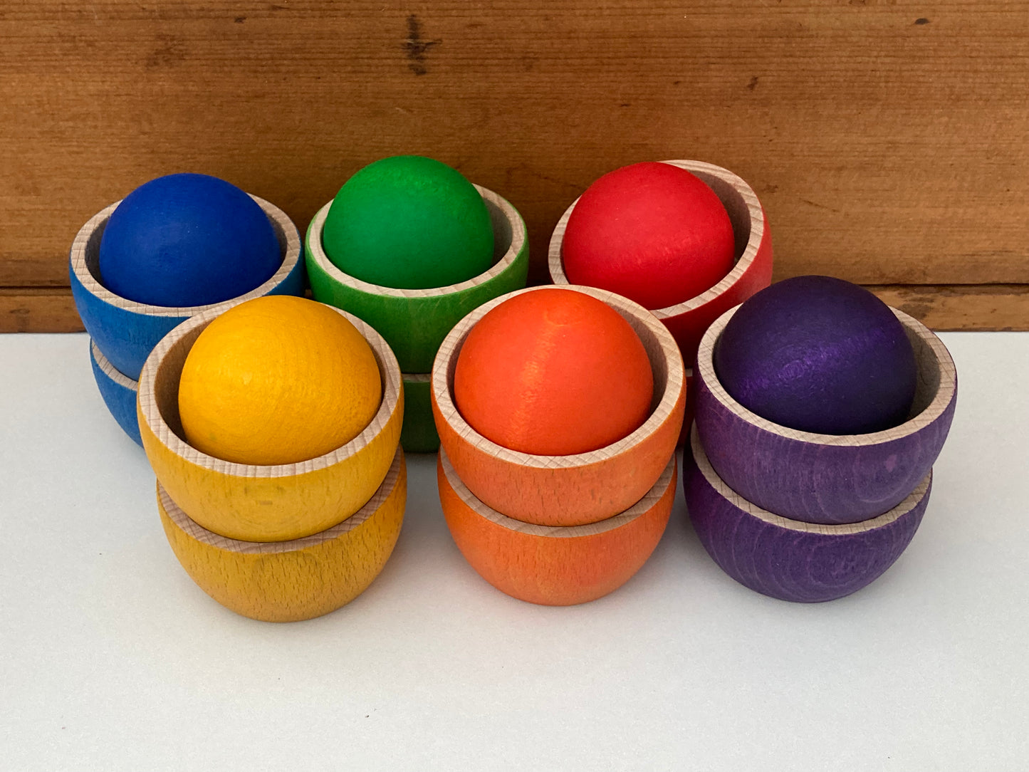 Wooden Toy - Rainbow BOWLS AND BALLS by Grapat, 18 pieces!