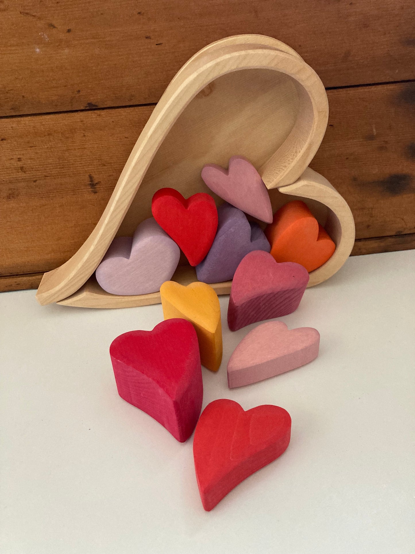 Wooden Toy - Grimm's RED HEARTS BLOCKS Building set, 10 hearts!