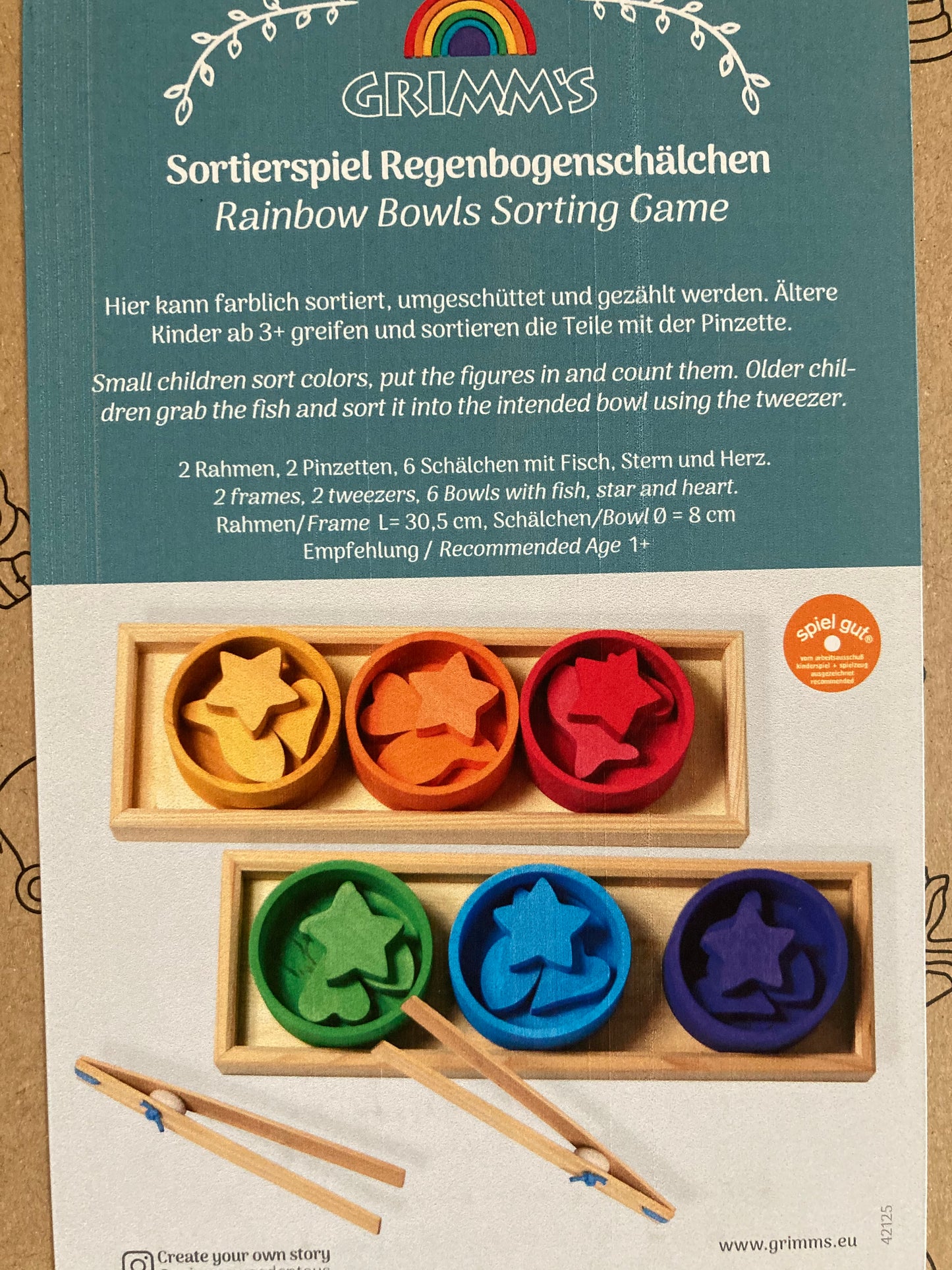 Wooden Toy Game - Grimm's RAINBOW BOWLS SORTING SET, 28 pieces!