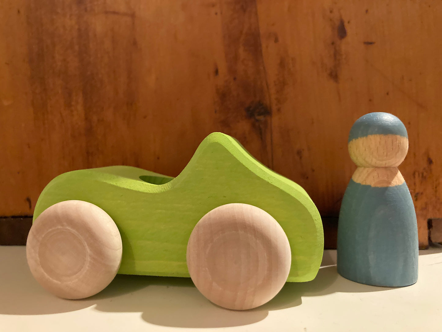 Wooden Toy Car - GREEN CONVERTIBLE with driver