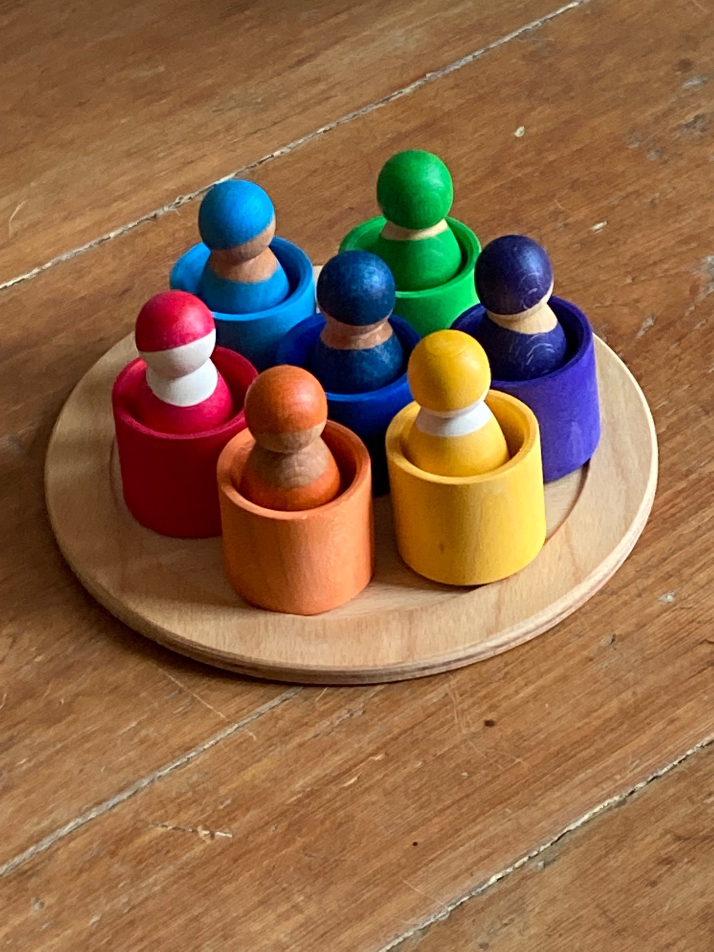 Wooden Toy - Grimm's RAINBOW FRIENDS in RAINBOW BOWLS, set of 7!