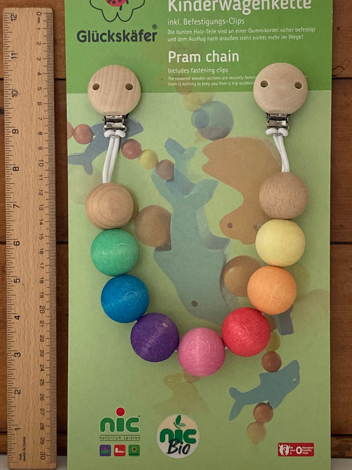Wooden Toy, Baby - PRAM/STROLLER CHAIN, in Pastel colours