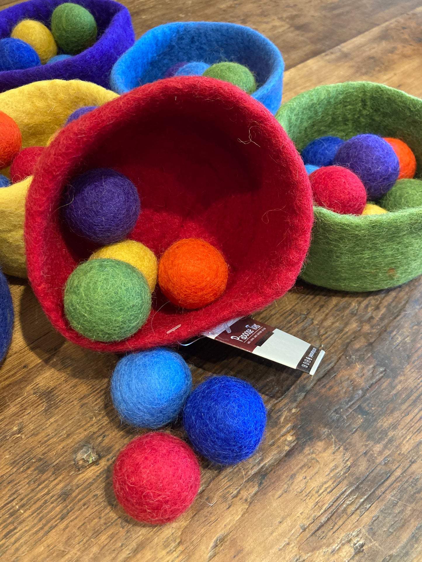 Felted Toys for Baby and Dollhouse Play Set - COLOURED FELT BOWL WITH 7 FELTED BALLS