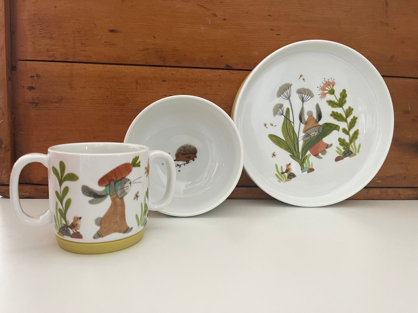 Porcelain DISH SET for Baby - THREE LITTLE RABBITS, 3 pieces