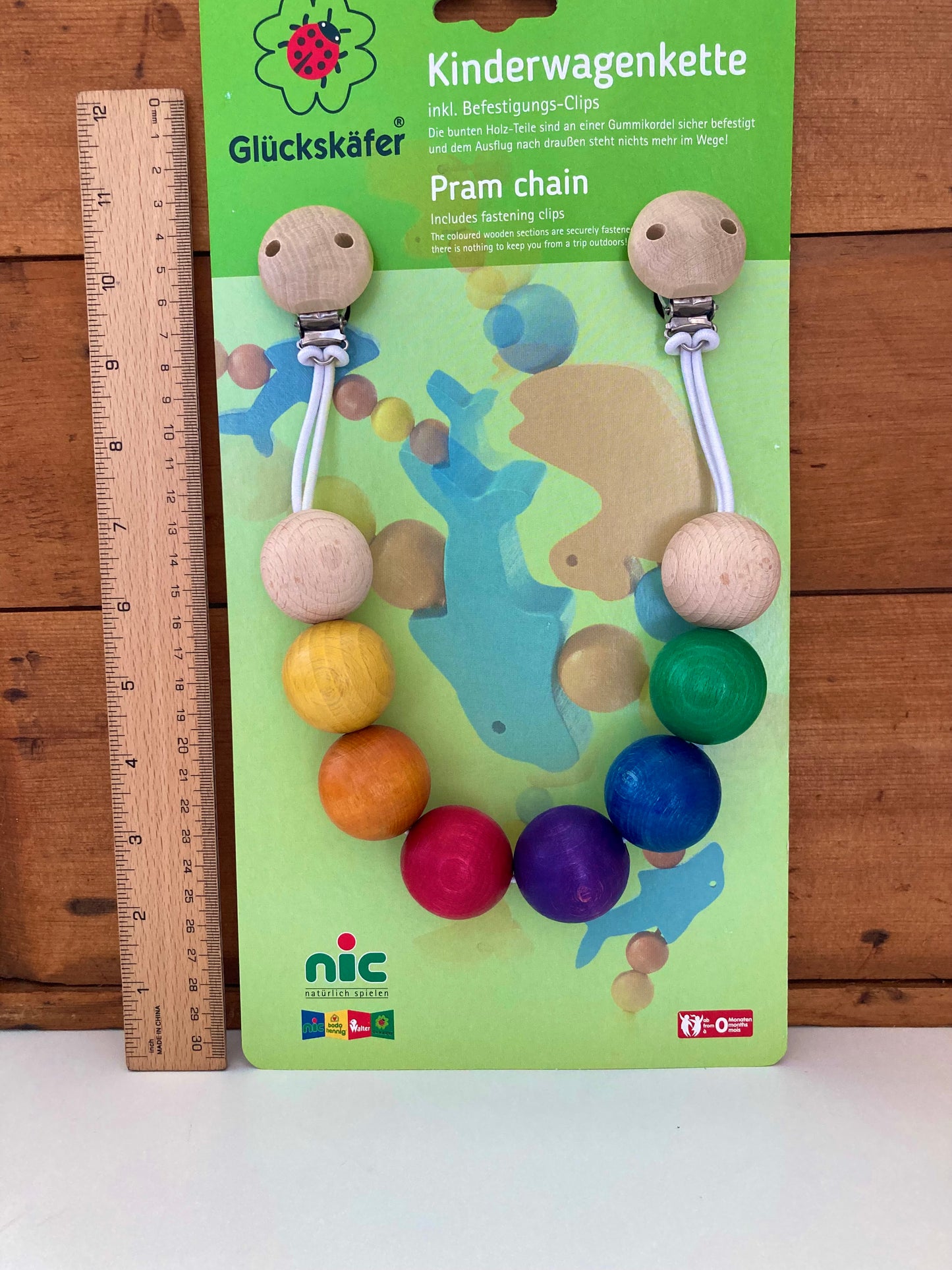 Wooden Toy, Baby - PRAM/STROLLER CHAIN, with clip-ons!