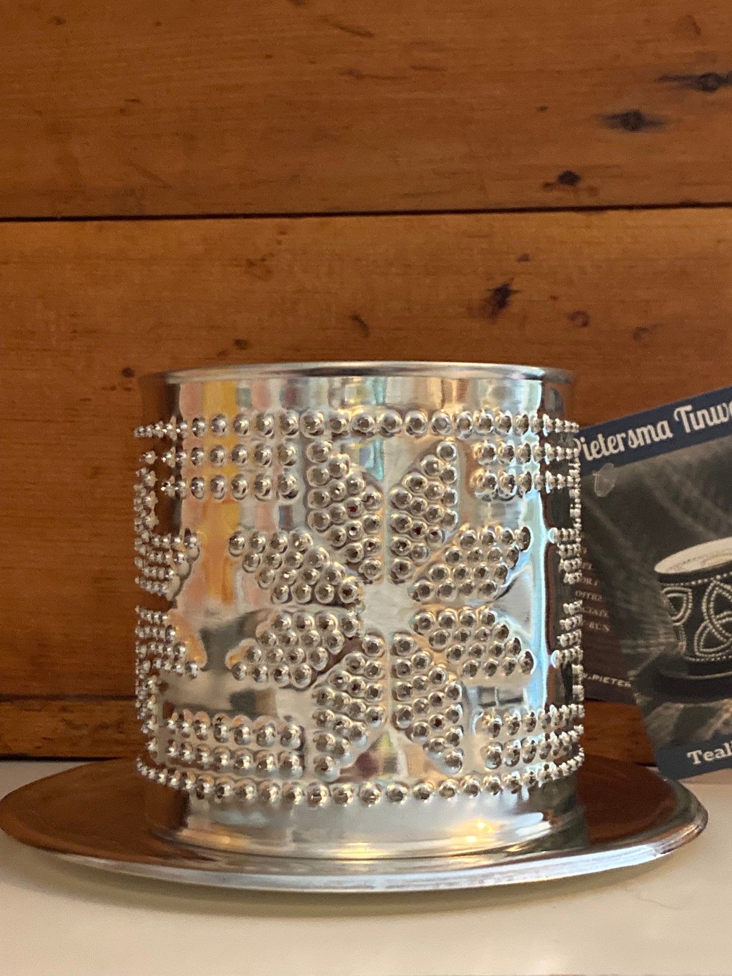 EcoHome - Pierced Tin STAR CANDLE SHADE with Beeswax Tea Light Candle