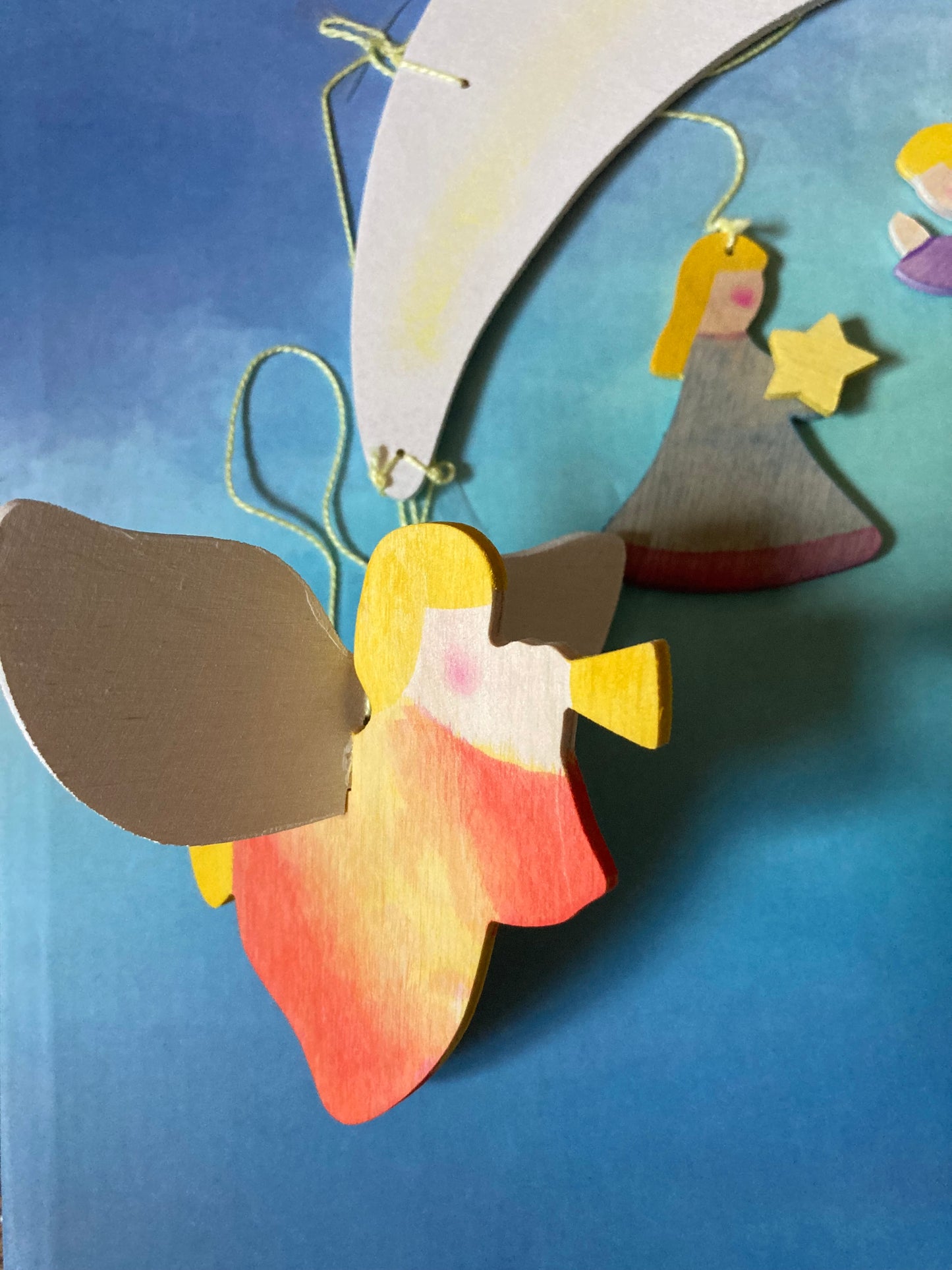 Wooden Mobile for Baby's Room - MOON WITH ANGELS