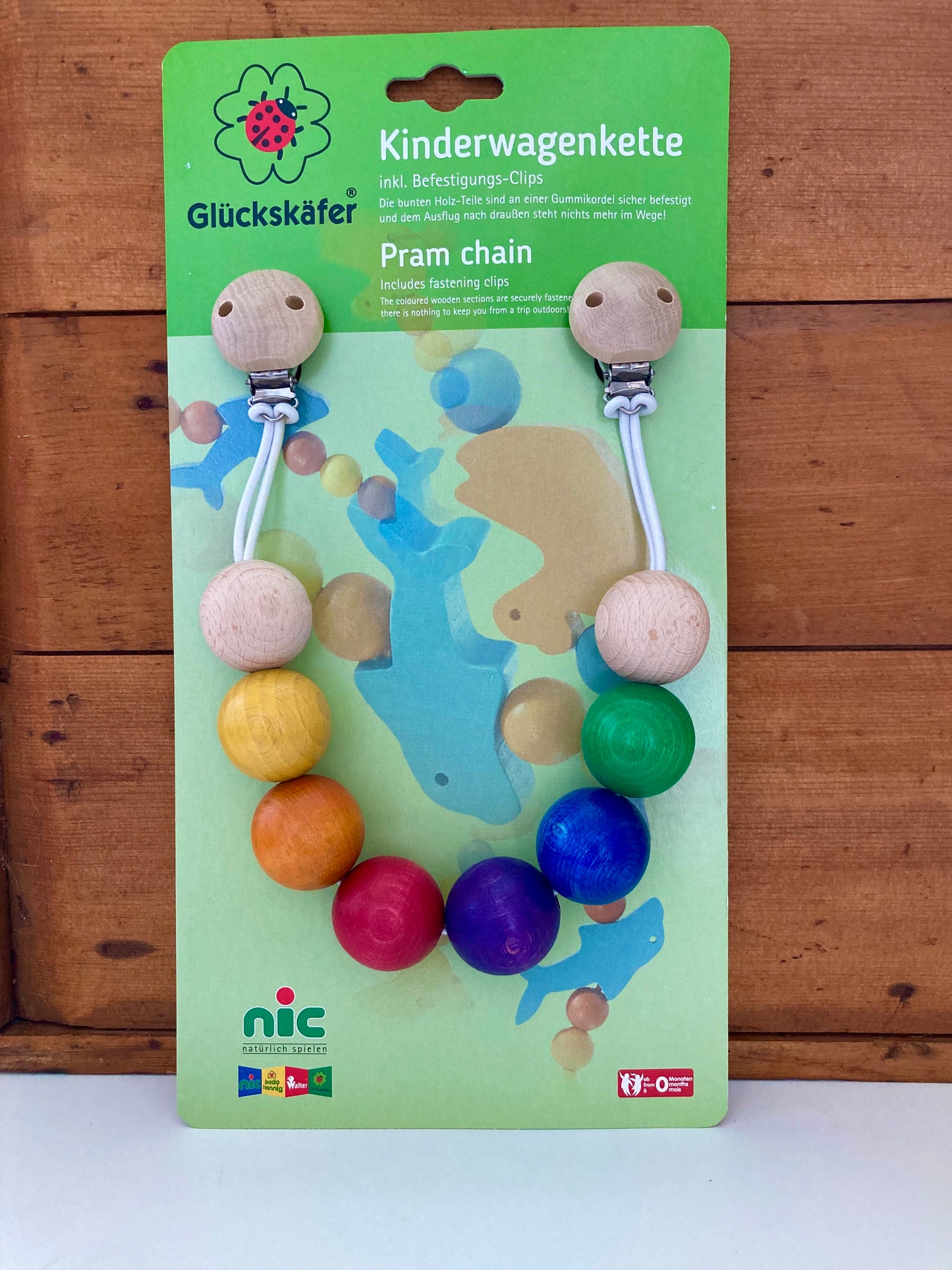 Wooden Toy, Baby - PRAM/STROLLER CHAIN, with clip-ons!