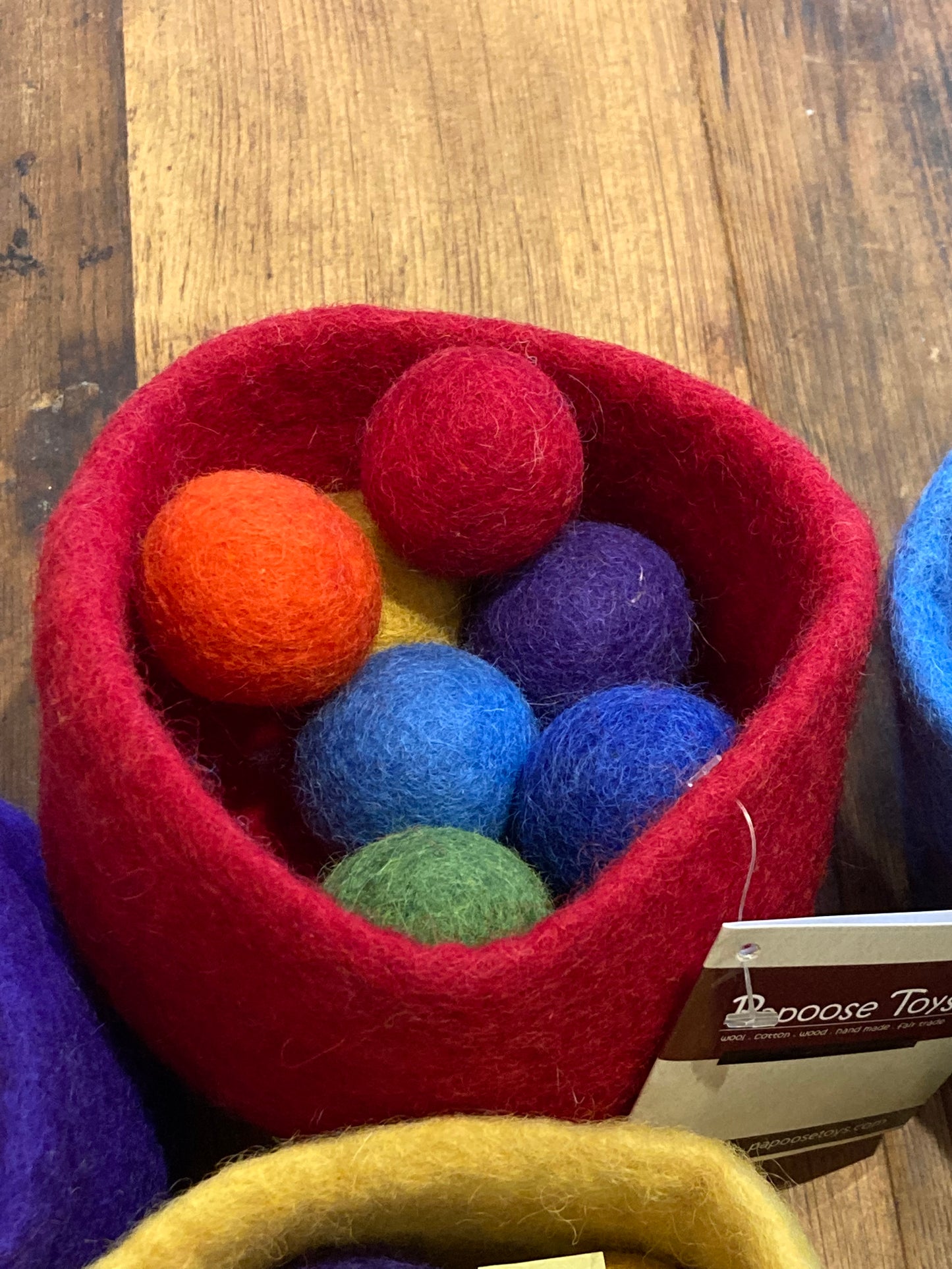 Felted Toys for Baby and Dollhouse Play Set - COLOURED FELT BOWL WITH 7 FELTED BALLS