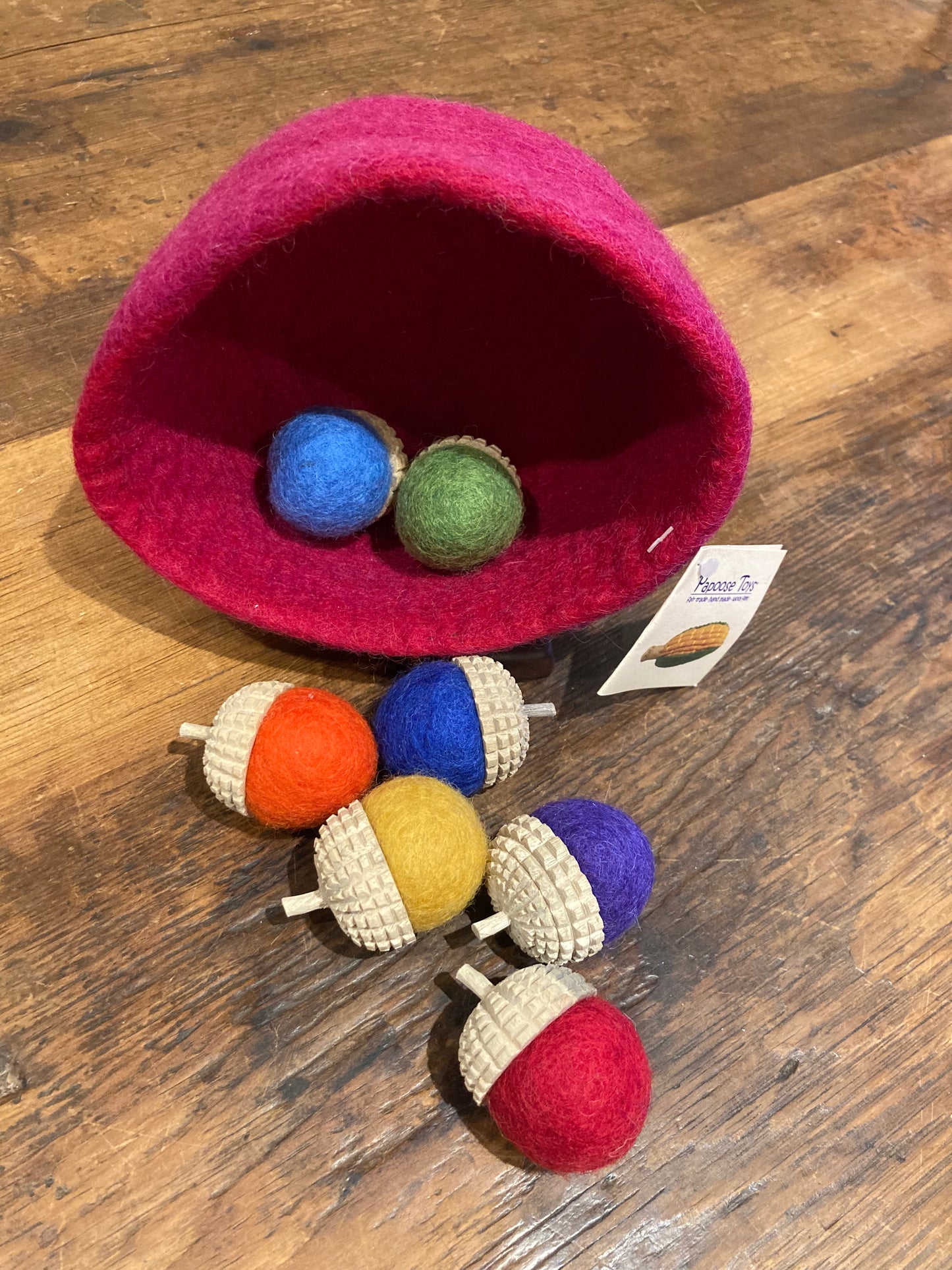 Felted Toys for Baby and Dollhouse Play Set - FELTED ACORNS in ALL 7 COLOURS in FELT BOWL