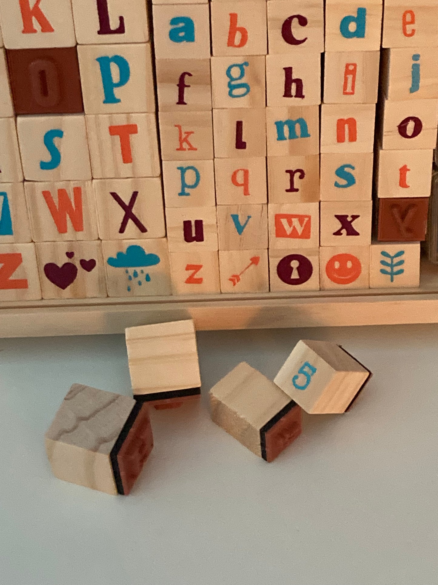 Educational Learning LETTERS AND NUMBERS STAMP SET, in wood - 76 stamps!