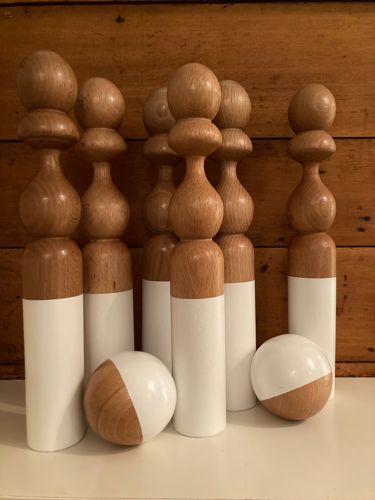 Wooden Game - WHITE SKITTLES BOWLING Set
