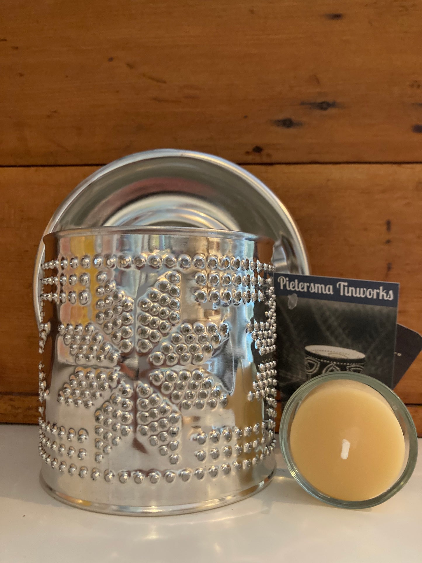 EcoHome - Pierced Tin STAR CANDLE SHADE with Beeswax Tea Light Candle