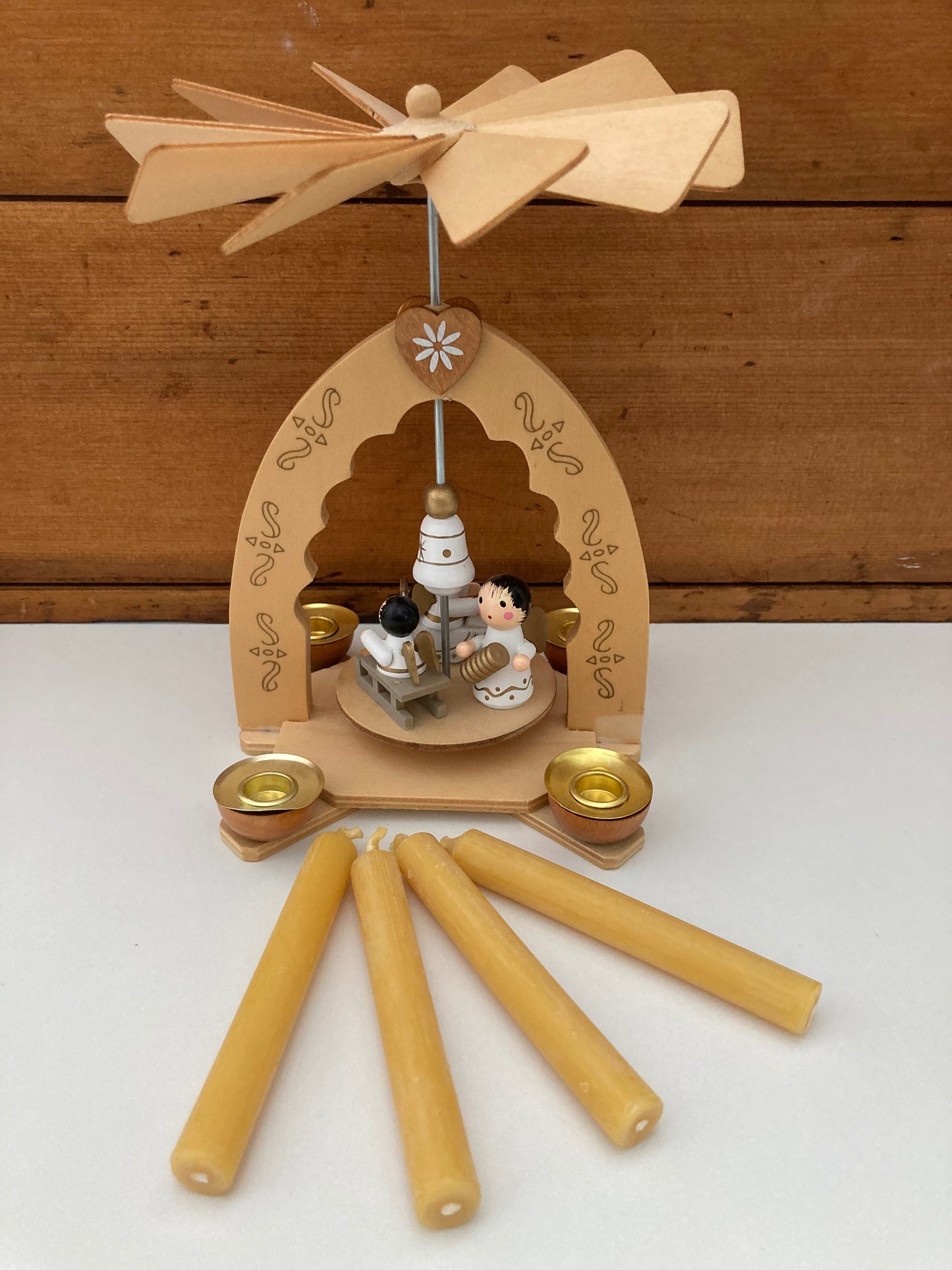 Beeswax Candle Wooden Carousel - ANGELS, with 4 Beeswax Candles!