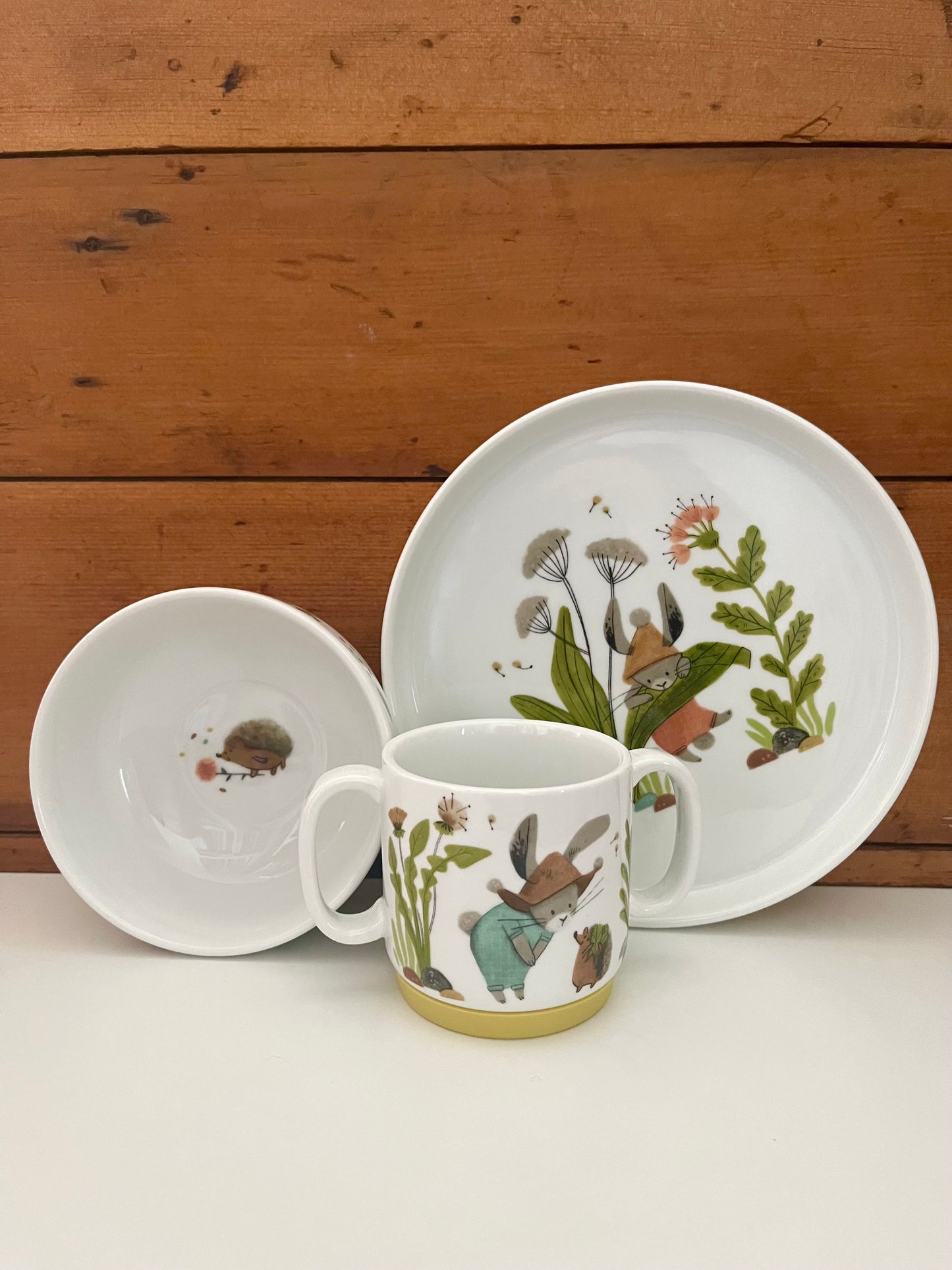Porcelain DISH SET for Baby - THREE LITTLE RABBITS, 3 pieces
