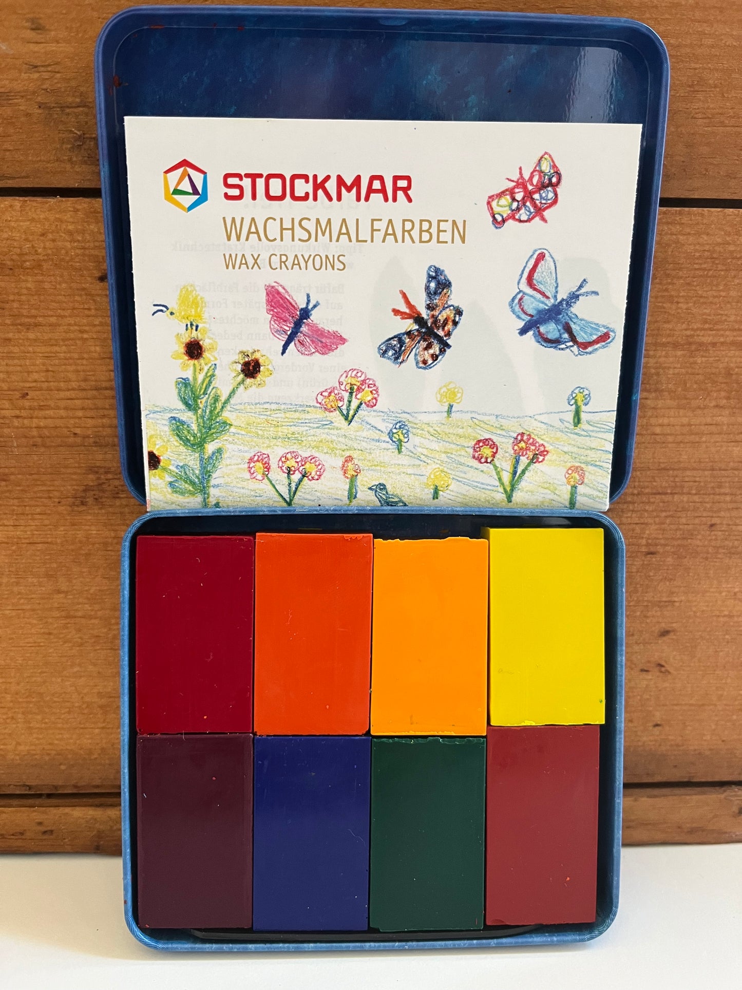 Beeswax, Art - BLOCK CRAYONS TIN CASE of 8 WALDORF SCHOOL COLOURS