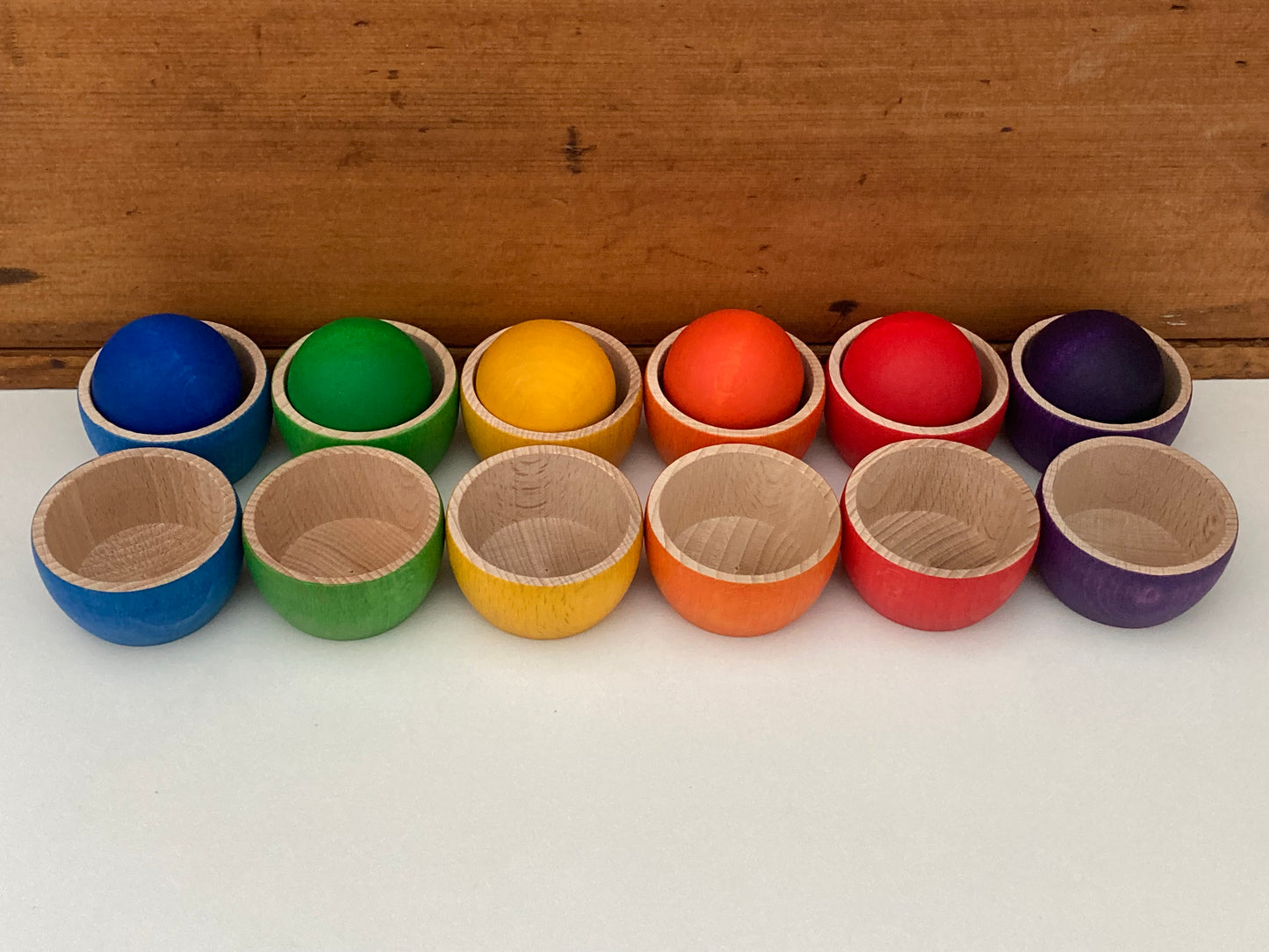 Wooden Toy - Rainbow BOWLS AND BALLS by Grapat, 18 pieces!