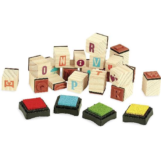 Educational Learning LETTERS AND NUMBERS STAMP SET, in wood - 76 stamps!